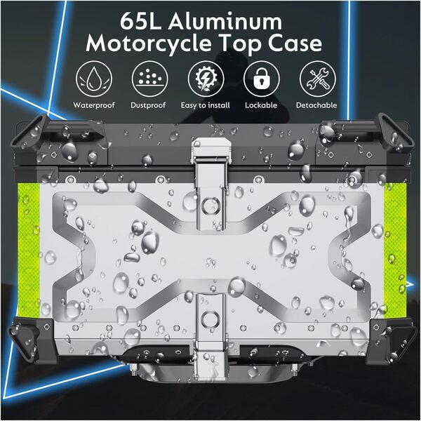 Dixhills Coffre arrière de moto, en aluminium, étanche, 65 l, avec serrure de sécurité, pour ranger les bagages à casque, argenté