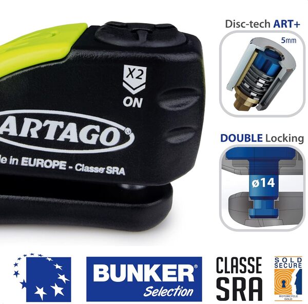 ARTAGO 30X4 Pack Antivol Bloque-Disque avec Alarme 120db Haute Sécurité + Support pour Honda CRF 1000l Africa Twin, Homologué SRA et Sold Secure Gold