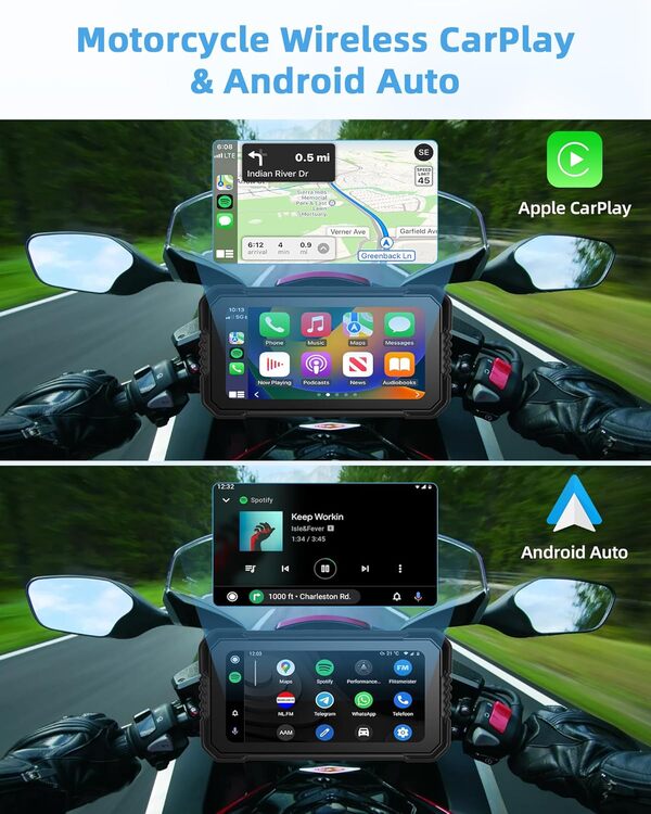 4K Moto Carplay Android Auto avec Dashcam Avant Arrière, 6,25 Pouces écran Carplay GPS Dashcam Moto IP67 Etanche, Appareils de Navigation Bluetooth 64G TF