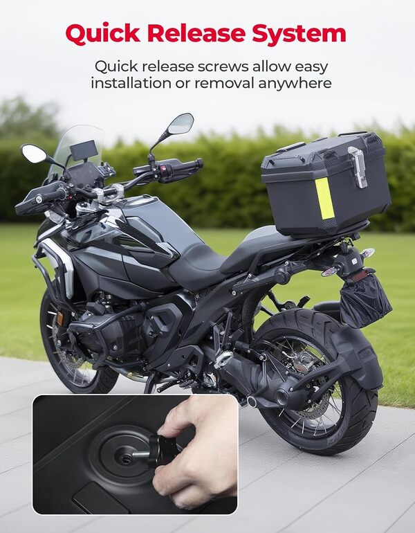 KEMIMOTO Coffre de moto universel pour toutes les motos - 45 l - Étanche et amovible - Avec serrure et rembourrage dorsal - Noir