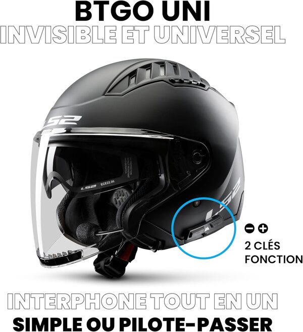 Midland BT GO Uni C1310.01, Intercom Bluetooth pour Casque de Moto, Communication Pilote Ou Passager, Portée de 200 M, Intercom Universel pour tous Casques, Suppression du Bruit DSP, Batterie 8 Heures