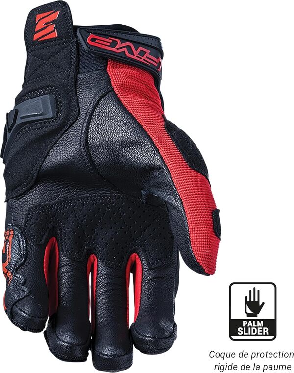 FIVE 830112 Gants de Moto Sport Courts, SF3, Protection 1KP Souplesse Ventilation, Noir & Rouge, L