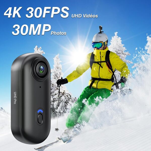 ‌Caméra Mini Sport 4K WiFi, Miniature Étanche pour Moto/Vélo/Surf, Caméra Action Portable Légère avec Clip 360°, Idéale pour Running/Plongée/VTT - Cadeau Sport 2025