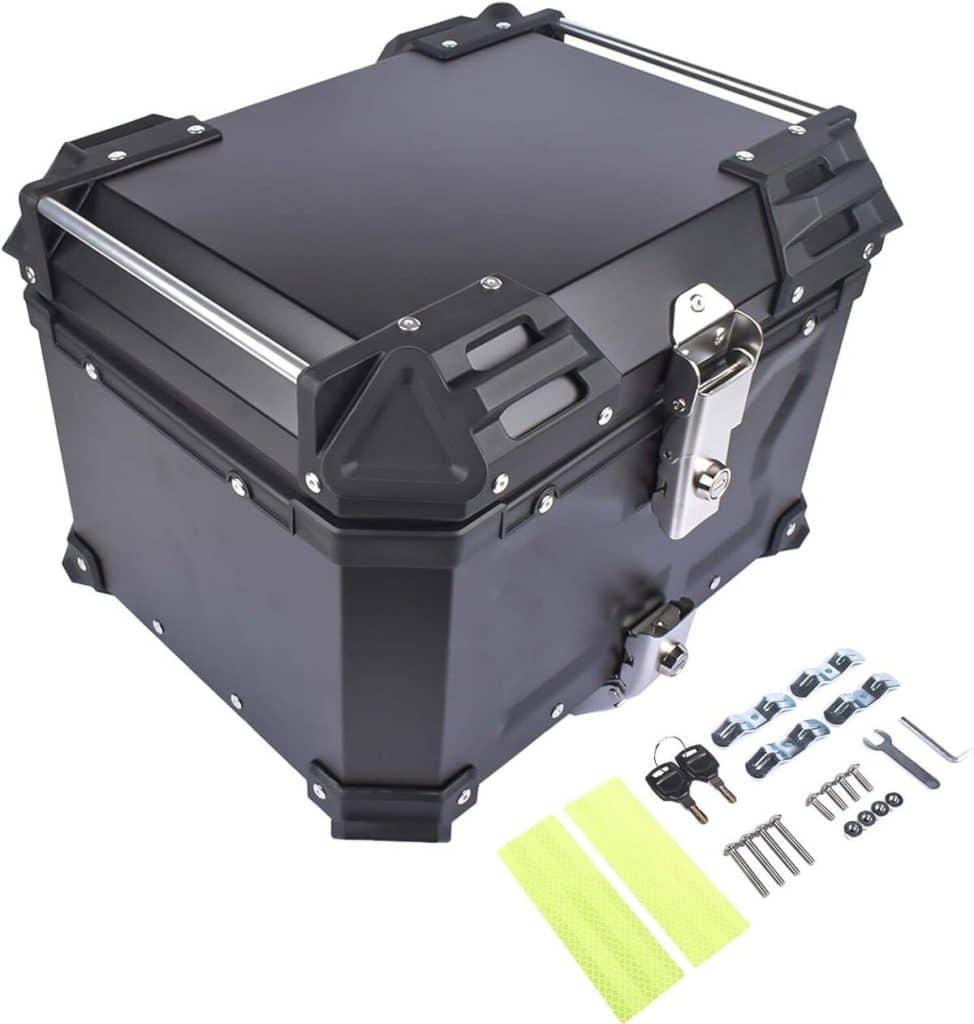 Test du top case moto Glossy Auto Parts 45L en aluminium étanche