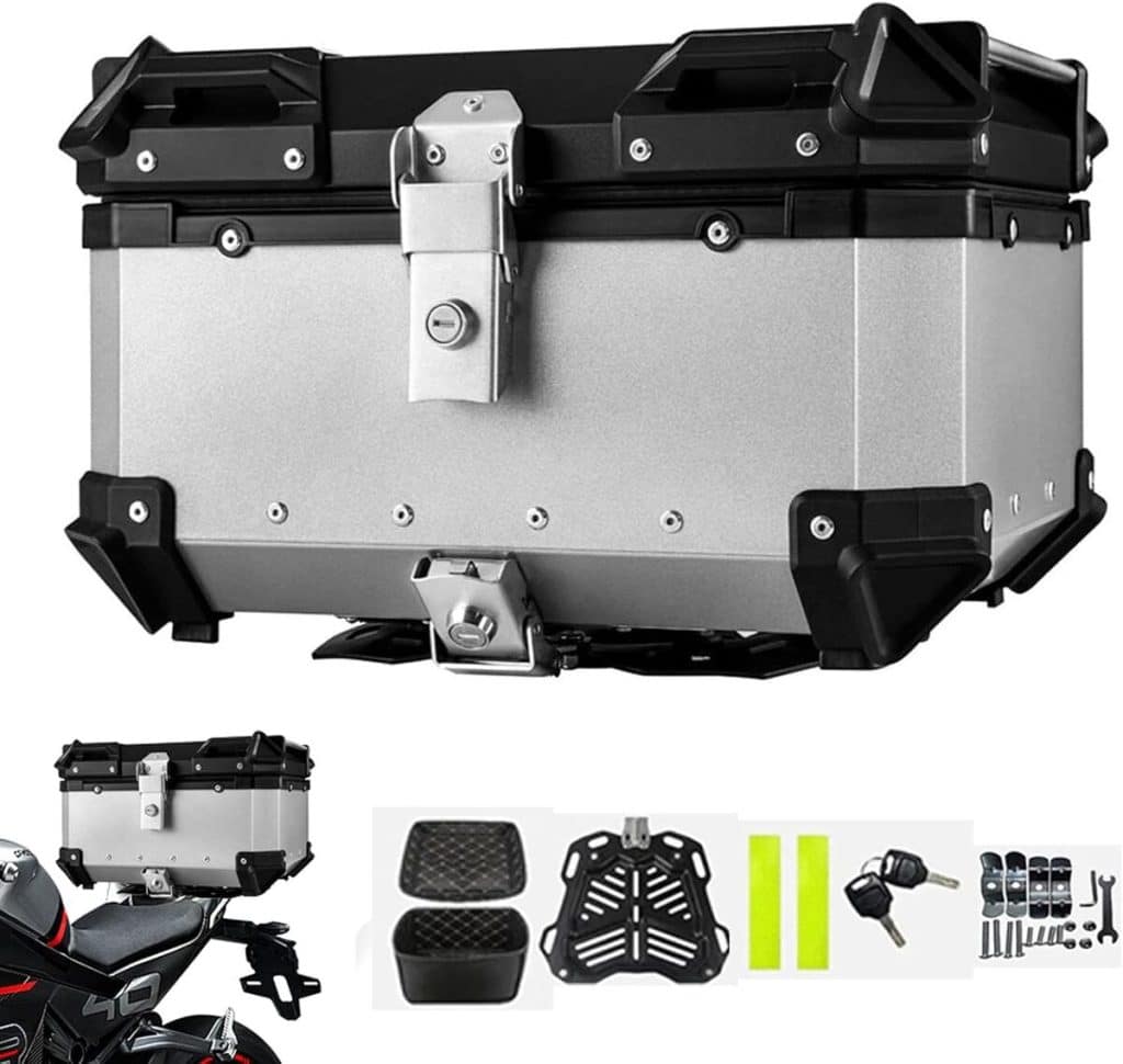 Test du top case moto universel 65L en aluminium : boîte de rangement étanche et sécurisée