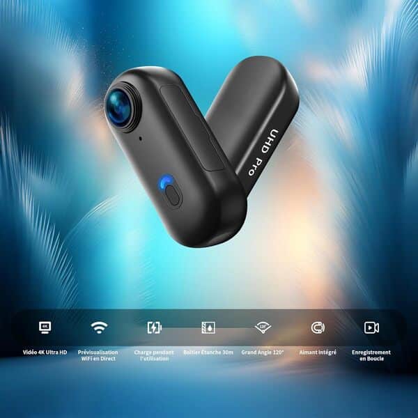 NinjaCam Mini Caméra Sport 4K WiFi, 360° Camera Vlog, Caméra d'action pour Casque de Moto, Bodycam Portable Étanche jusqu'à 30M, Accessoires Multifonctionnels