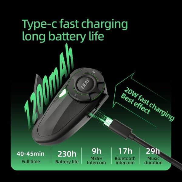 vFound Q8 Casque de Moto Bluetooth Intercom Headset, système d'intercom de Groupe Mesh 3.0 + 5G avec Partage de la Musique et IP67 Waterproof pour 6 Pilotes Parlant en Groupe (2 Pièces)