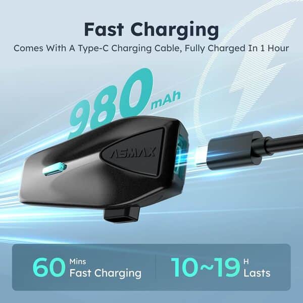 ASMAX S1 Intercom Moto, 8 Motocyclistes Mesh Bluetooth Casque Moto, Commande Vocale, FM/ 60min Charge Rapide/ 2 Puces 4 Cœurs/Appairage Universel/Réduction de Bruit ENC, 2 Unités