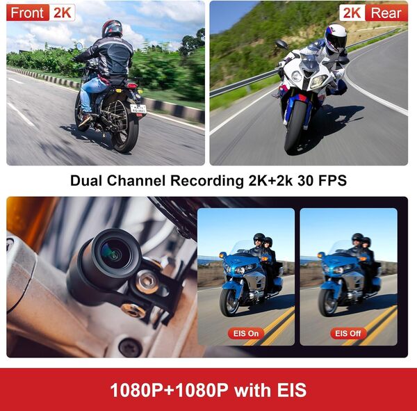 INNOVV K7 Caméra embarquée avant et arrière pour moto avec glace 2K + 2K @ 30 fps ou 1080P + 1080P @ 60 FPS, GPS, WiFi, mode stationnement 24 h, détection d'accident, caméra de moto étanche, prend en