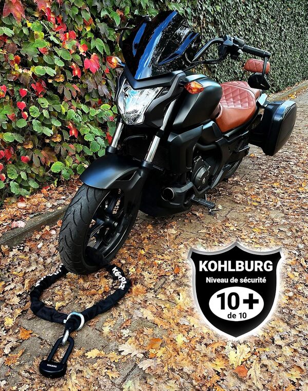 KOHLBURG 6kg chaîne antivol moto de sécurité massif 150cm avec cadenas - niveau de sécurité supérieur 10+ de 10 - antivol chaine de sécurité moto homologué pour moto scooter & vélo électrique