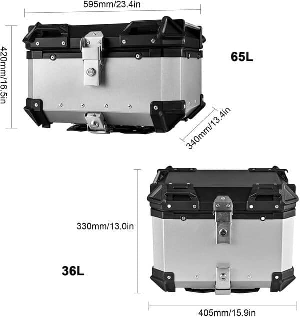 KKnoon Boîte de rangement étanche en alliage d'aluminium 65 L pour moto, compatible avec moto