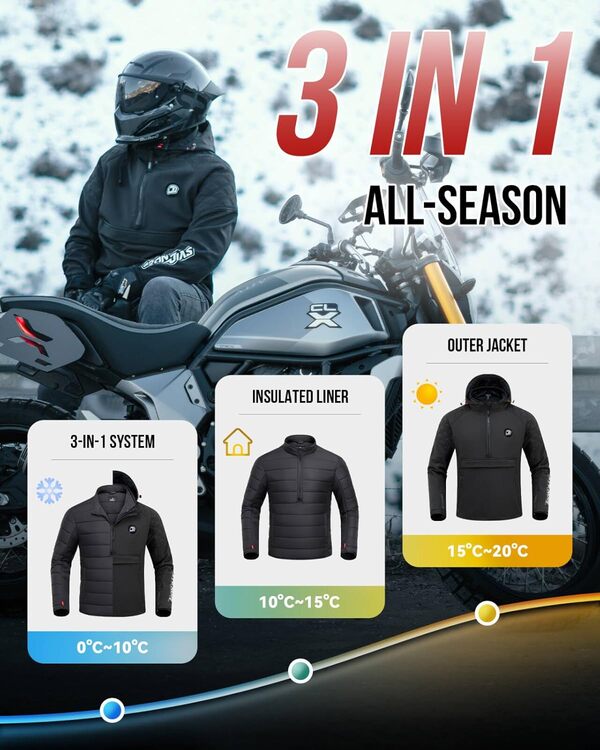IRON JIA’S Veste Moto Homme Toutes Saisons Épaulettes et coudières CE Doublure Amovible pour Protéger du Froid et du Vent L