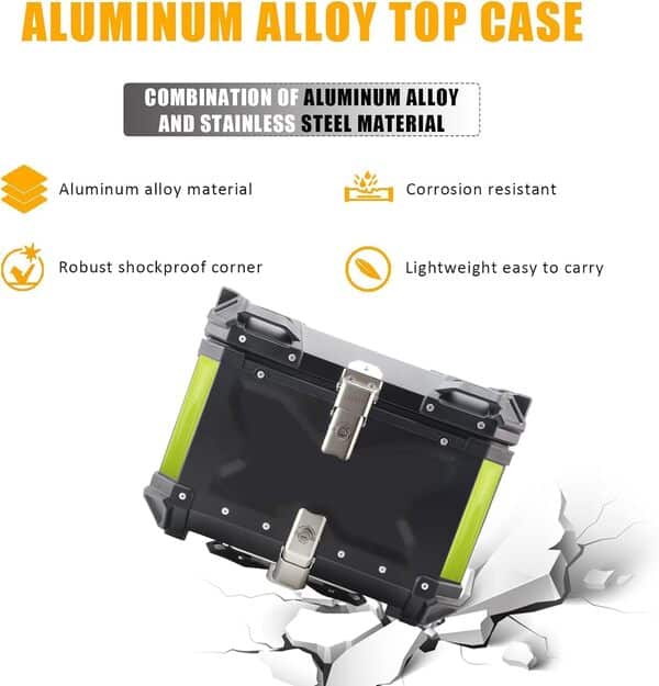 LASIEYO Top Box pour Moto, 55L Top Case Moto, Bagages Étanches pour Motos avec Serrure de Sécurité pour Rangement Casques, Aluminium Coffres de Motos Voyage Boîte de Queue