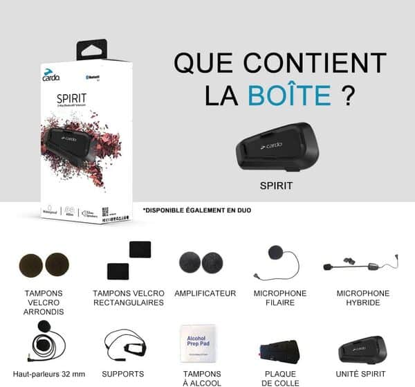 Cardo Spirit, système de Communication Bluetooth pour Casque de Moto - 2 Unités