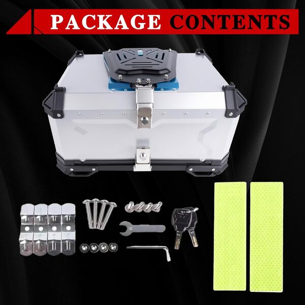 Coffre de Moto Aluminium Étanche 65 L (Argent)