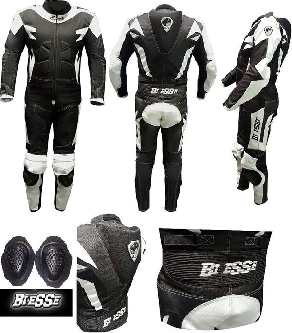 BI ESSE - Combinaison MOTO entièrement en cuir et tissu, idéale pour la route, les longs trajets, le touring, le pitbike, complète avec des protections