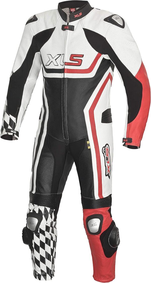 XLS Combinaison de moto en cuir 1 pièce EOS Noir et rouge