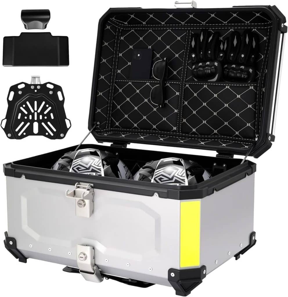 Test du coffre de moto Merautop SJ 65 L en aluminium argenté étanche