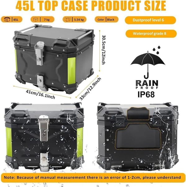 NCONCO Topcase Moto en Aluminium 45L - Sac à Casque Étanche avec Serrure de Sécurité