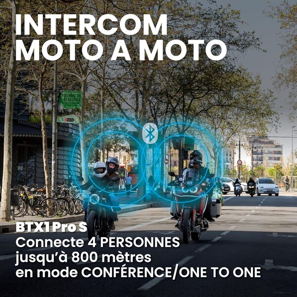 Midland - Intercom Moto Duo pour 2 Casques BTX1 Pro S Twin, Écouteurs Bluetooth sans Fil Casque Moto Étanche IPX6 Couverture 800m, Batterie 23H, Anti Bruit, Radio FM via App, Compatibilité Universelle