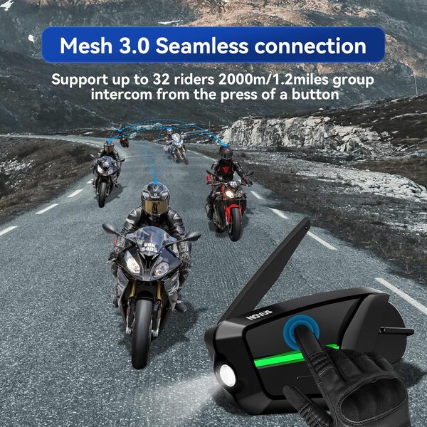 LEXIN Novus Intercom Mesh 3.0, Système de Communication pour 32 Motards, Kit Main Libre Audio Multitâche, Bluetooth pour Casque Moto, Partage de Musique, Interphone pour ATV/Vélo/Motoneige