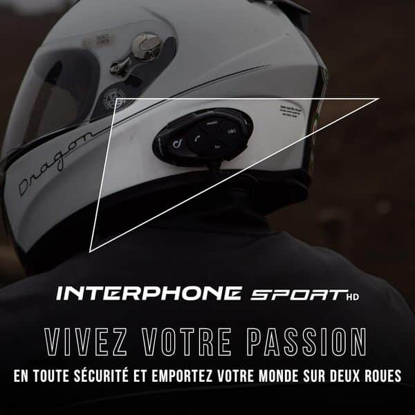 Interphone Intercom Sport HD Mono – Intercom Moto pour Communication Entre 4 Motards jusqu'à 1 km de Distance – avec Bluetooth 4.2 pour GPS et appels – Autonomie 15 h et étanchéité IP67