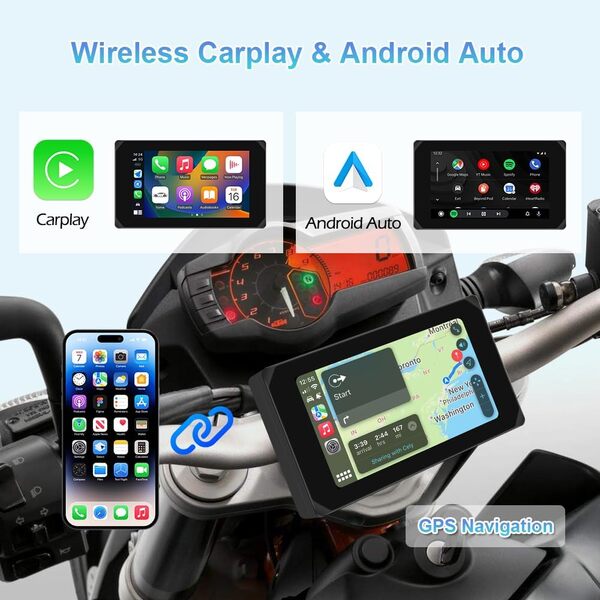 VSYSTO Moto CarPlay & Android Auto sans Fil avec Écran Doubles Caméras 1080P Avant et Arrière, Dashcam Moto Étanche de 5 Pouces, Écran Tactile HD, Navigation GPS, TPMS et Application Wi-FI