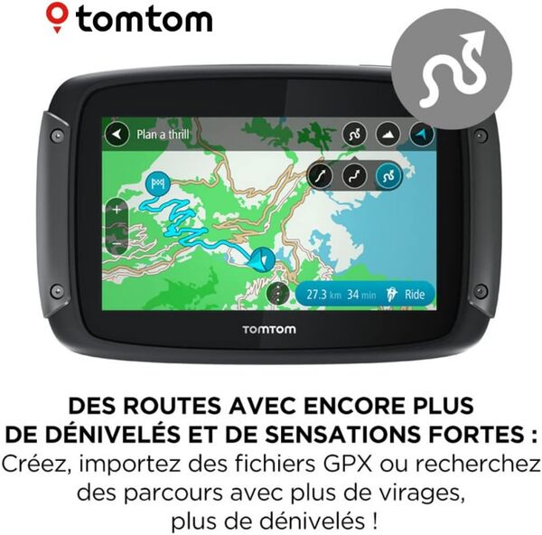 TomTom GPS Moto Rider 550-4,3 Pouces, Cartes Monde, TomTom Traffic, Zones de Danger,Mise à Jour Rapide Via WiFi (Reconditionné)