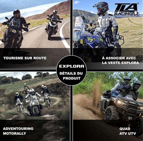 Pantalon de Moto TLA EXPLORA avec Protection 2 Couches, 4 Saisons, Rembourrage Amovible, imperméable, Tailles jusqu'à 7XL Unisexe, Pantalon Moto pour Touring, Enduro, Quad et motoneige