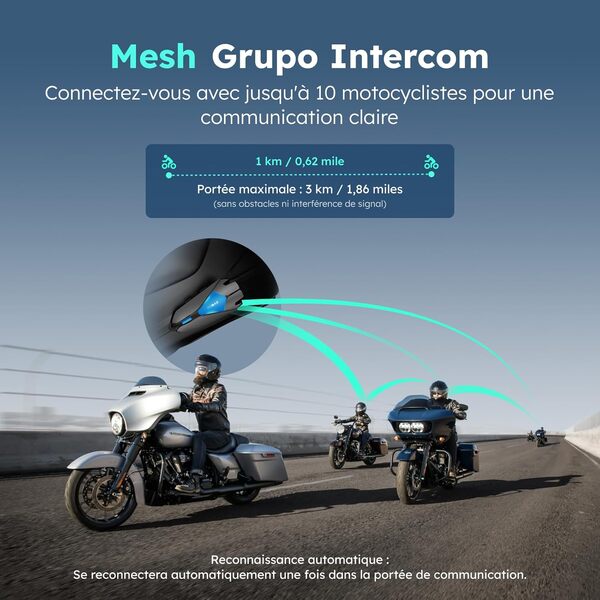 ASMAX Z1 Intercom Moto, 10 Motocyclistes Mesh Bluetooth Casque Moto, Commande Vocale,42min Charge Rapide/ 2 Puces 8 Cœurs/Appairage Universel/Réduction de Bruit ENC, 1 Unité