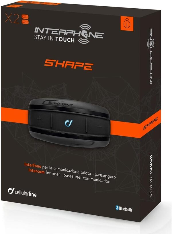 INTERPHONE Shape - Dual Paquet - Système de Communication Moto Bluetooth, Passager à Passager, Contrôle du Bruit, Jusqu'à 12 Heures, Radio FM, MP3, GPS, IP67, Universal