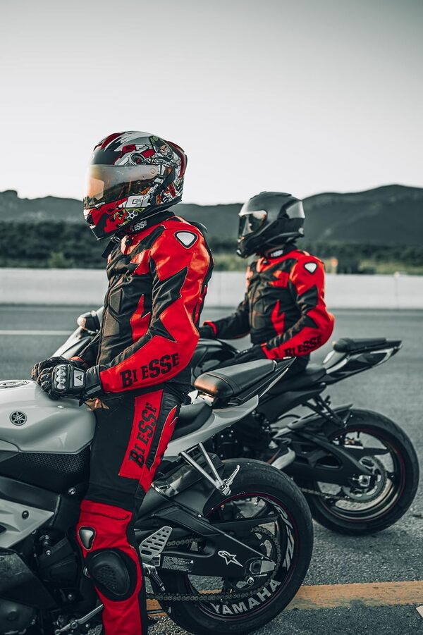 BI ESSE Combinaison de moto pour adulte en cuir et tissu, divisible en 2 pièces veste et pantalon, réglable