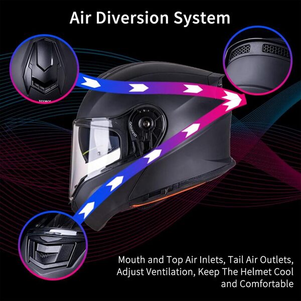 Casque Moto Double Visiere, Casque De Moto Modulable Intégrale ECE Homologué Full Face Flip Up Homme Et Femme Casque pour Locomotive Cruiser Moped Racing, Grande Taille