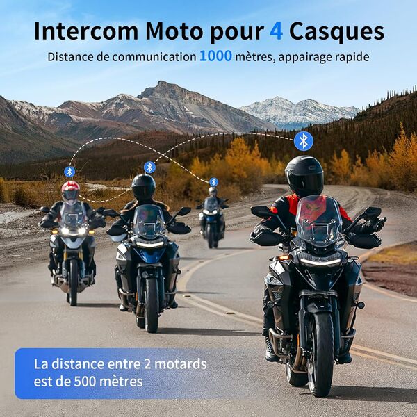 Fodsports M1-S Air Intercom Moto Bluetooth, Système de Communication Moto pour 4 Motocyclistes avec Appariement Rapide, Partage Musique, Mains Libres, IP65 Étanche(2 Unités)