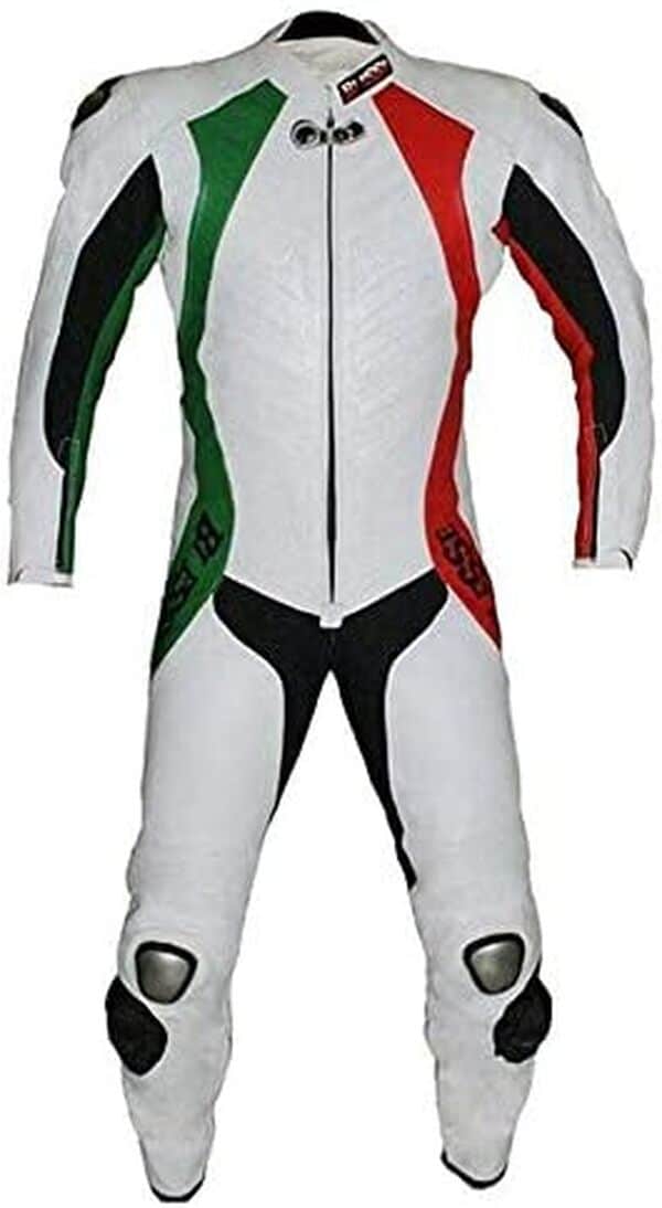 BI ESSE - Combinaison de moto en cuir de vachette véritable, idéal pour une utilisation professionnelle sur la piste. Modèle Tricolore