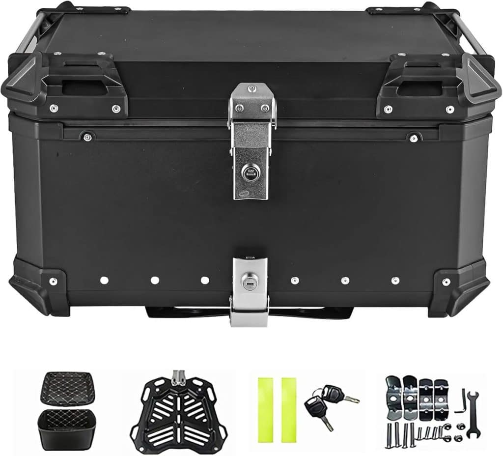 Test du coffre moto 65L noir A : sécurité et praticité