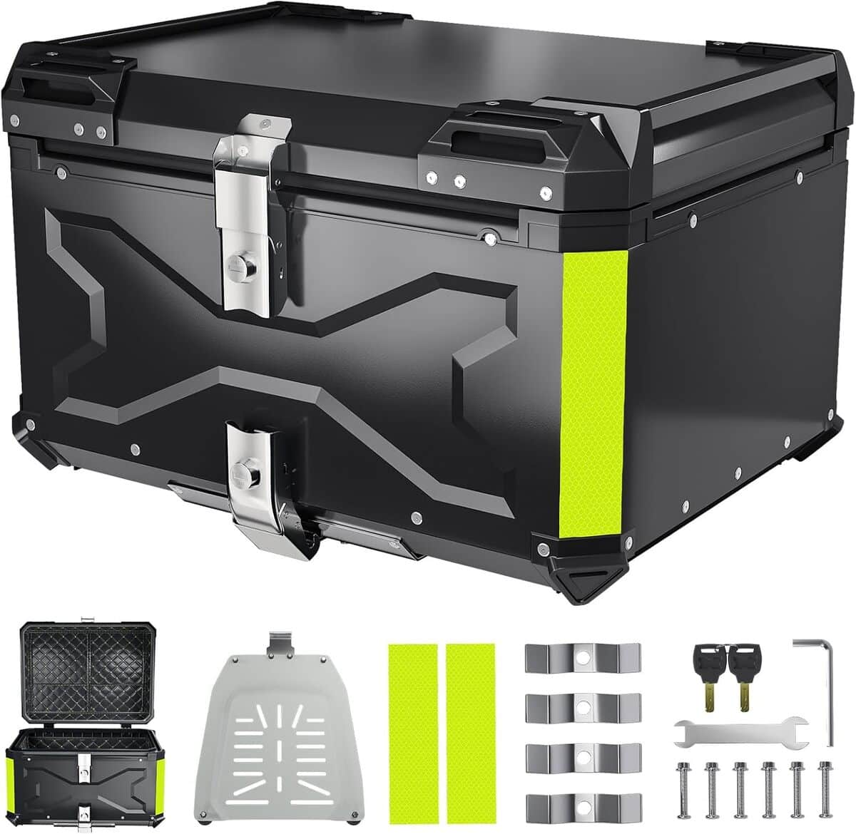 Test du top case moto 65L noir : alliage d'aluminium et sécurité antichoc