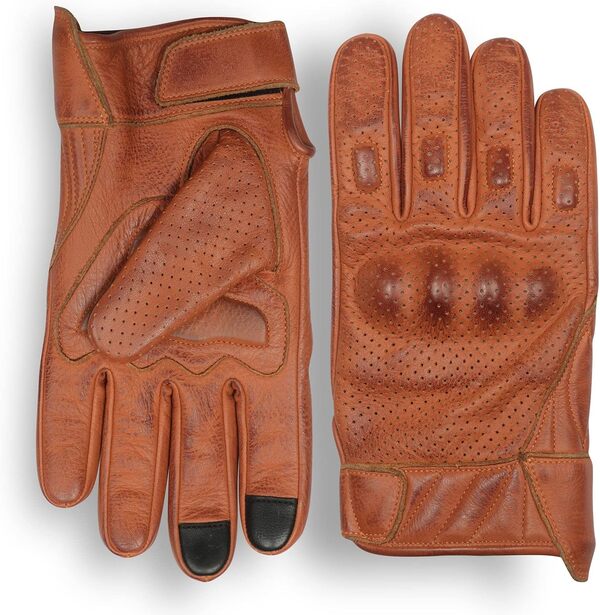 Gants de moto perforés Austin en cuir marron ciré de qualité supérieure pour homme (taille XL)