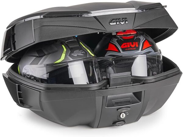 GIVI BAULE V49 Air Top case de moto, noir, système Wingflow avec 4 lattes argentées (TECH)
