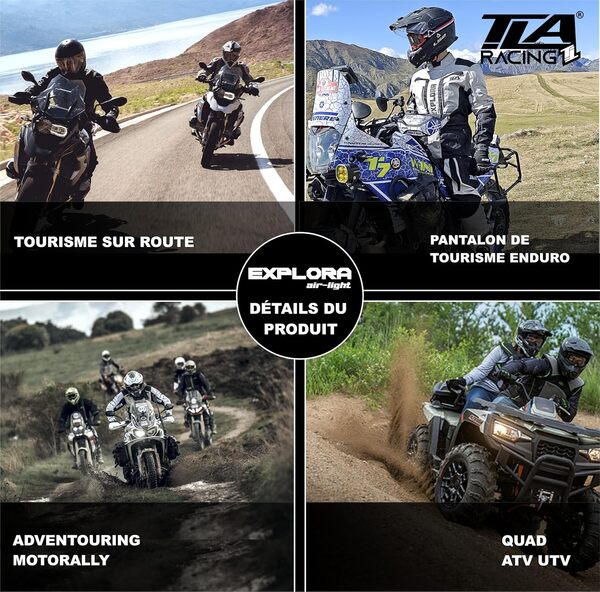 TLA EXPLORA Light Pantalon Moto avec Protections homologuées CE Classe A, Doublure imperméable Amovible, Tailles jusqu'à 7XL Homme, Femme. Pantalon Moto Enduro, Tourisme, Aventure, mi-Saison, été.