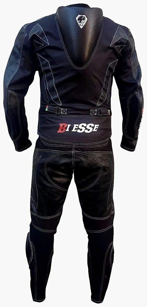BI ESSE Combinaison de moto pour adulte en cuir et tissu, divisible en 2 pièces veste et pantalon, réglable (Noir, 3XL)