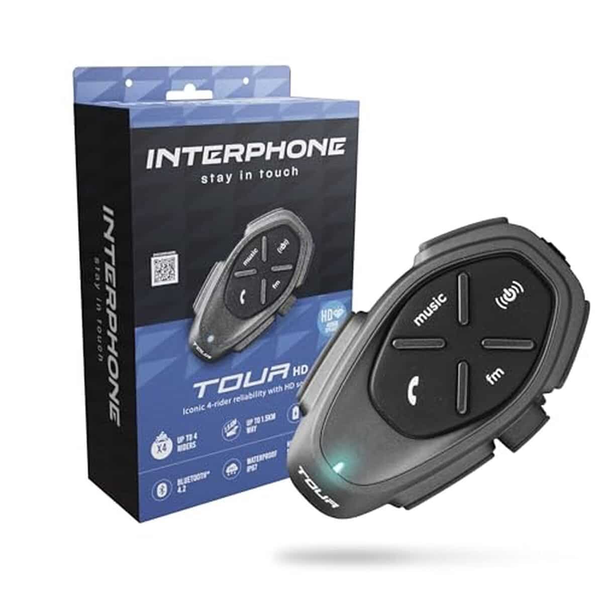 Test de l'interphone moto Intercom Tour HD Mono : communication 4 motards, 1, 5 km