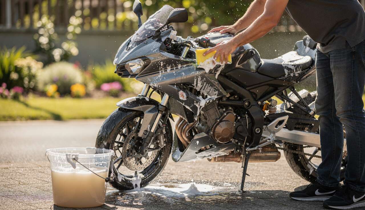 Laver et s&eacute;cher la moto efficacement