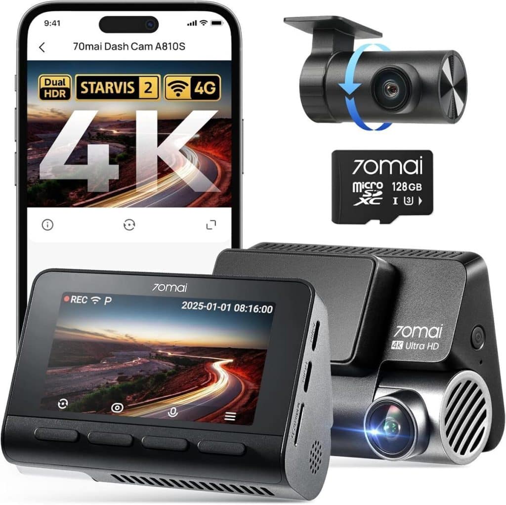 Test de la dashcam voiture 70mai A810S : performance 4K et vision nocturne HDR