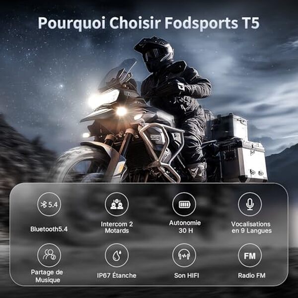 Découvrez notre test complet du Fodsports T5, l'intercom moto Bluetooth avec excellente autonomie et étanchéité. Performances, qualité audio et durabilité vérifiées.