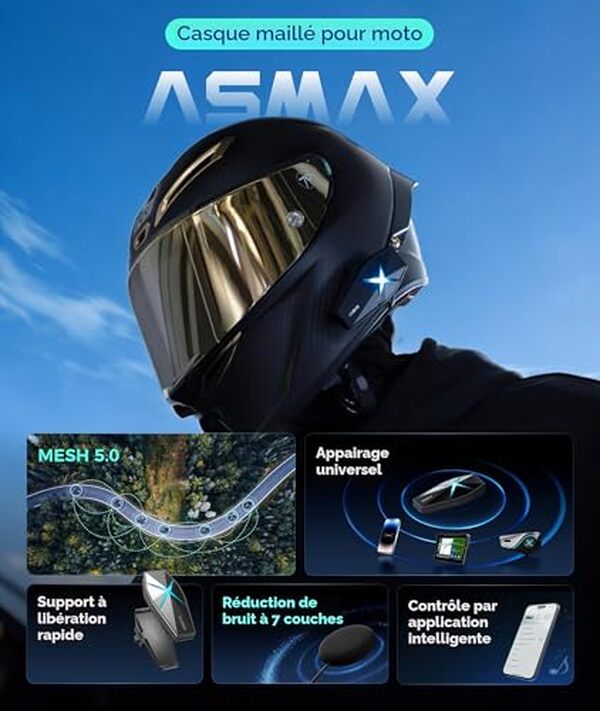 Découvrez notre test complet de l'intercom ASMAX F1S avec technologie mesh et bluetooth 5.4. Performances, portée et qualité audio pour motards exigeants. 