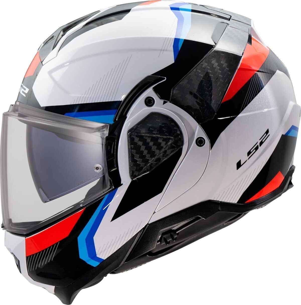 Test du casque moto modulable LS2 Advant II : blanc, bleu et rouge