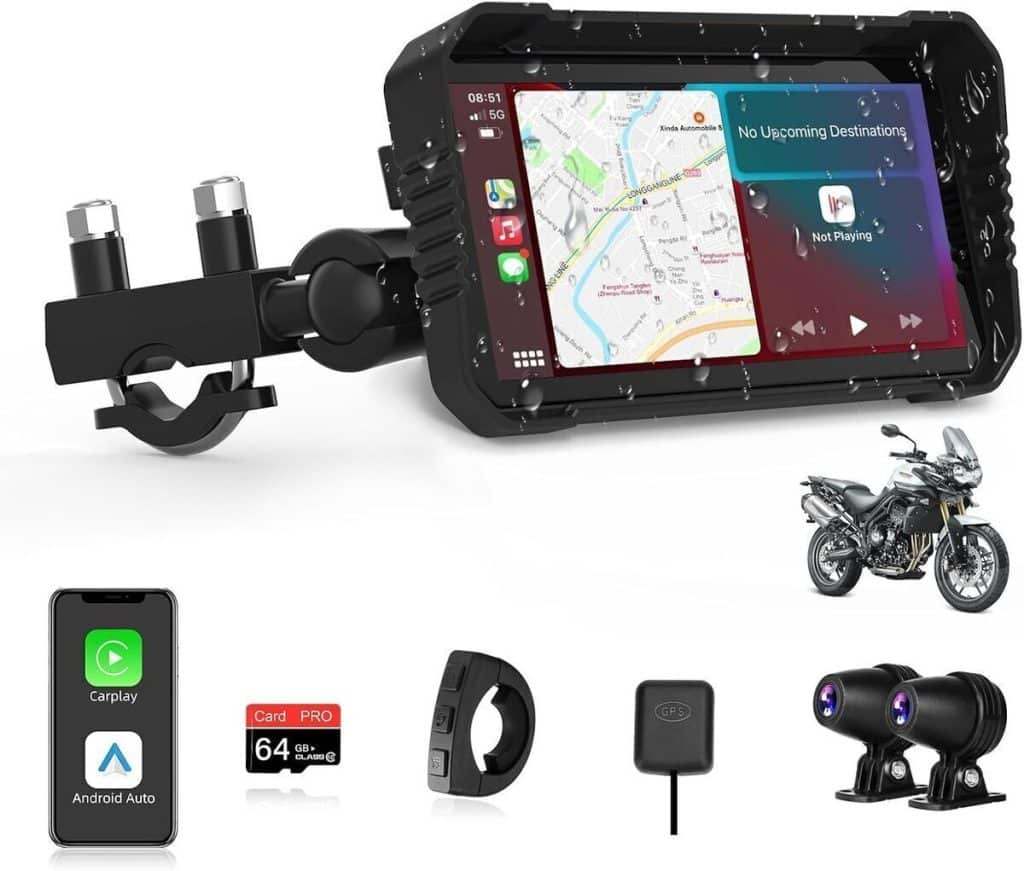 Test du GPS moto 4K Carplay avec dashcam avant-arrière et écran 6, 25 pouces