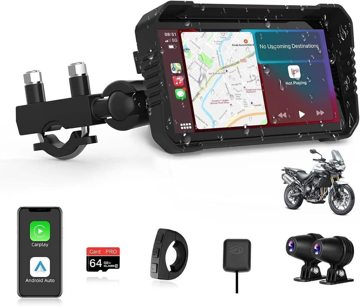 Test du GPS moto 4K Carplay avec dashcam avant-arrière et écran 6, 25 pouces