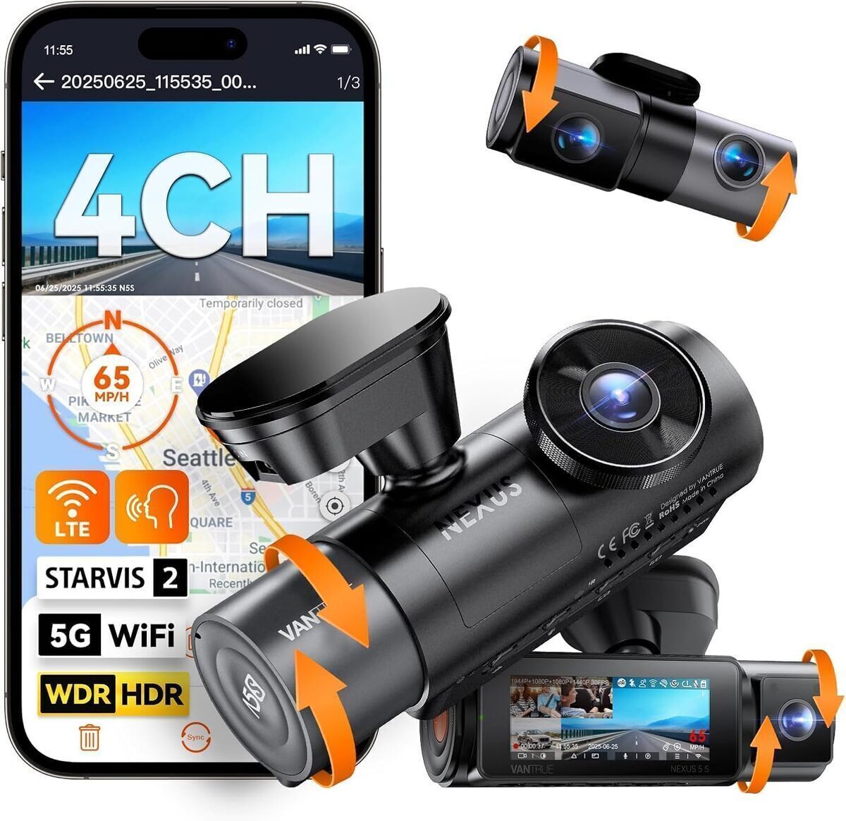 Test de la dashcam Vantrue N5S 4 canaux : technologie avancée 360 degrés et wifi